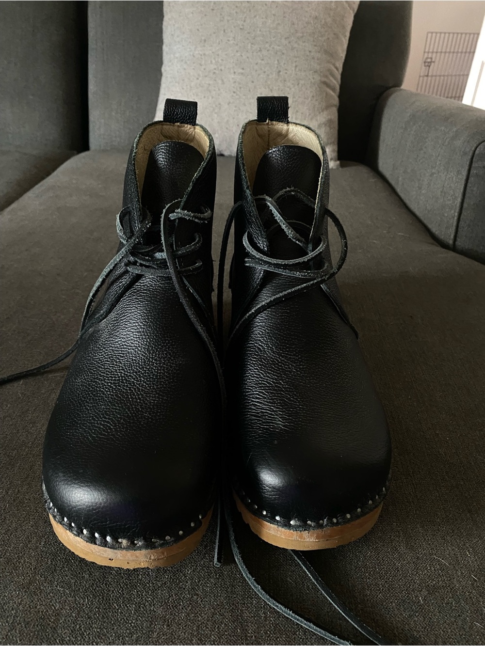 Men's Black Leather Lace-Up Clog Boots